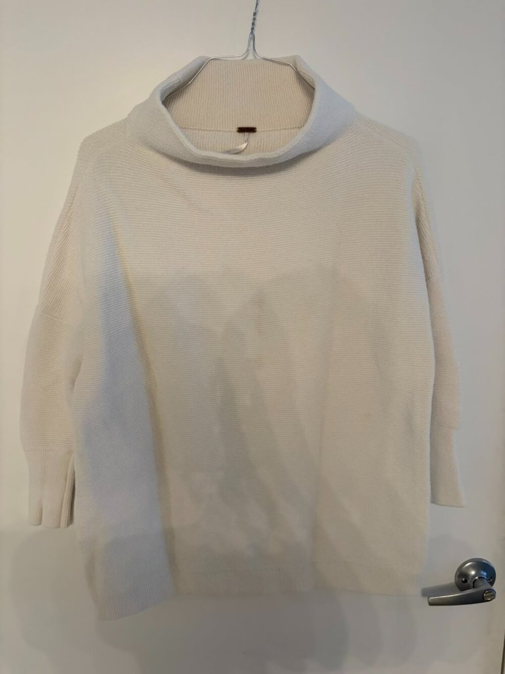 Free People Ottoman Slouchy Tunic Sweater Ivory Cream Mock Neck Cozy Oversized